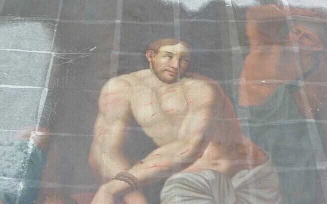 Konserwacja obrazu BICZOWANIE CHRYSTUSA z XVIII wieku.