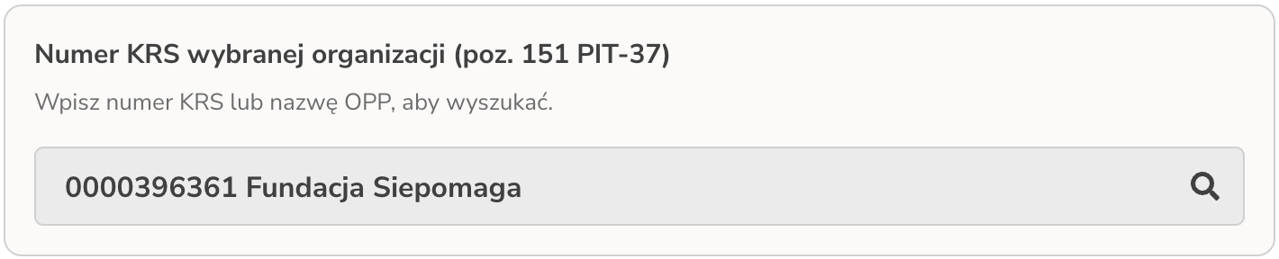 Podanie numeru KRS wybranej organizacji